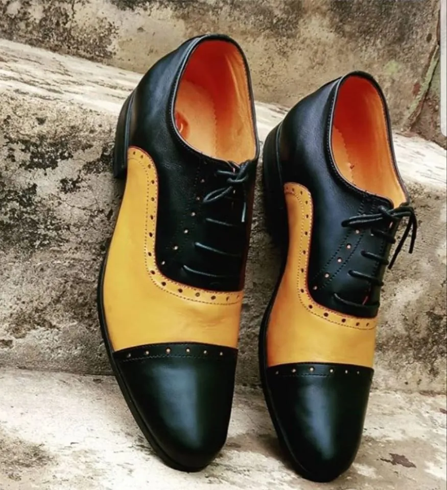 Two Tone Brogue Lace-Up Leather Dress Shoes
