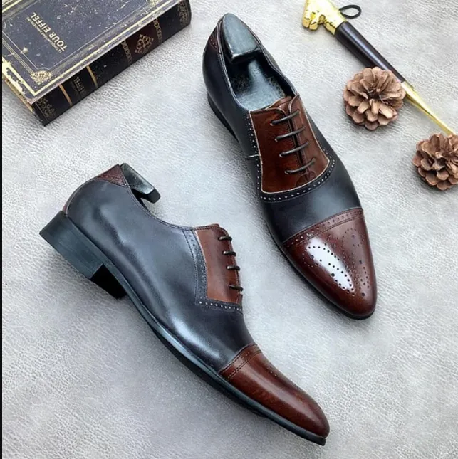 Two-Tone Leather Oxford Shoes for Men