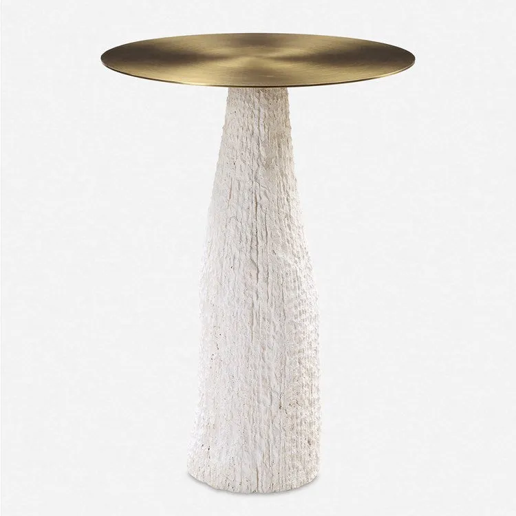 Uttermost Hollen White Cast Stone and Metal Accent Table