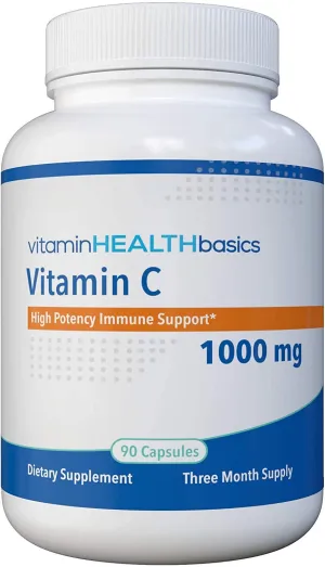 Vitamin Health Basics Vitamin Health Basics, Vitamina C de alta potencia soporte inmune, ingesta diaria única, 90 cápsulas, 90 unidades