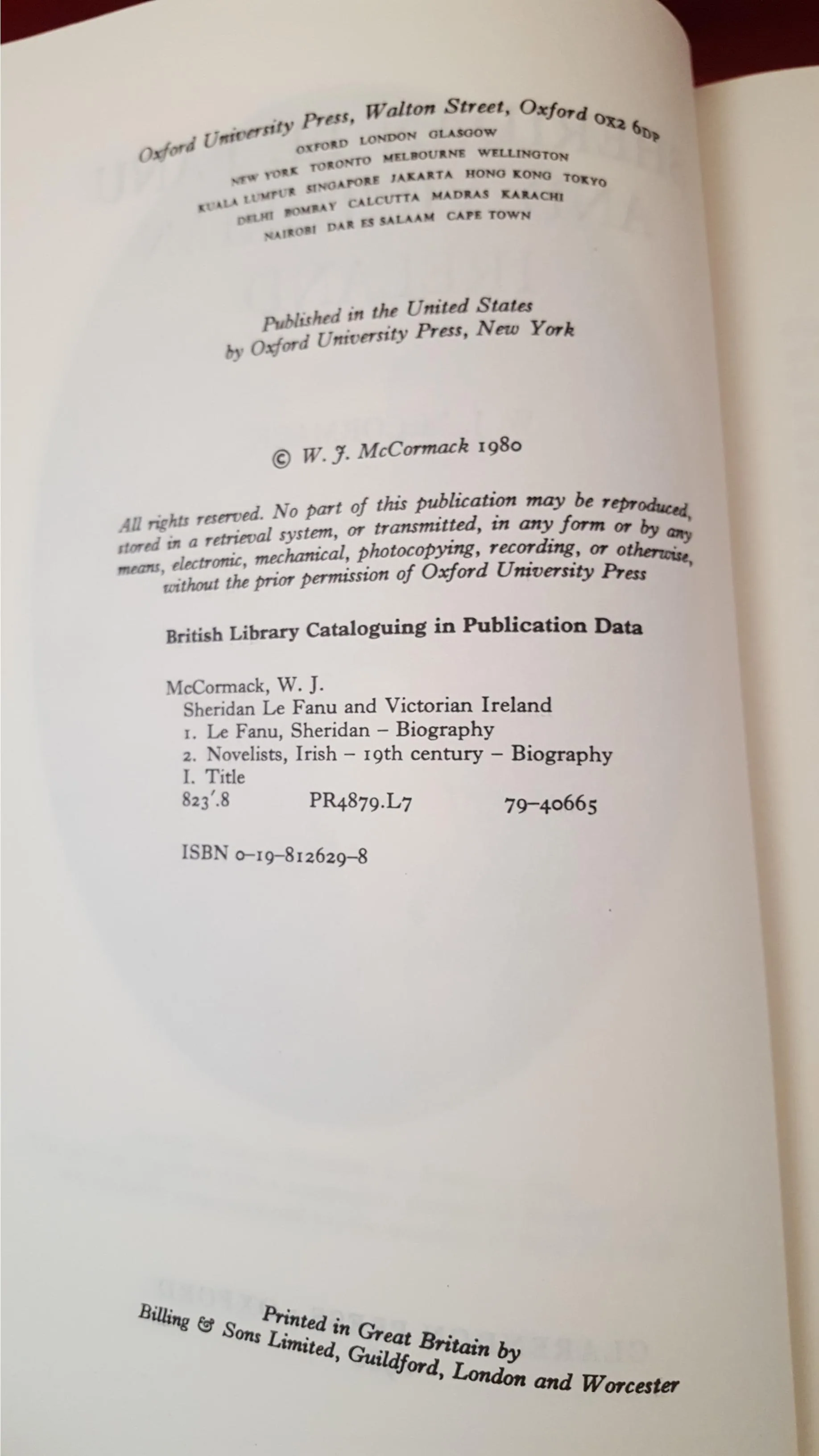 W J McCormack - Sheridan Le Fanu And Victorian Ireland, Clarendon Press Oxford, 1980