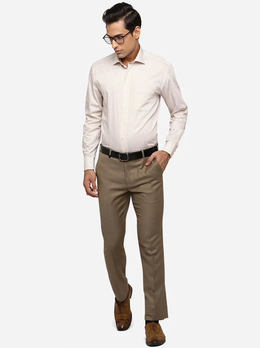 White & Beige Striped Regular Fit Formal Shirt | JadeBlue