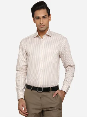 White & Beige Striped Regular Fit Formal Shirt | JadeBlue