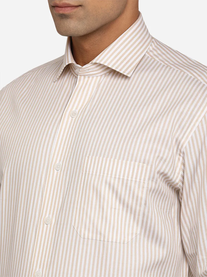 White & Beige Striped Regular Fit Formal Shirt | JadeBlue