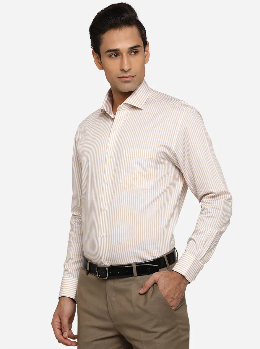 White & Beige Striped Regular Fit Formal Shirt | JadeBlue