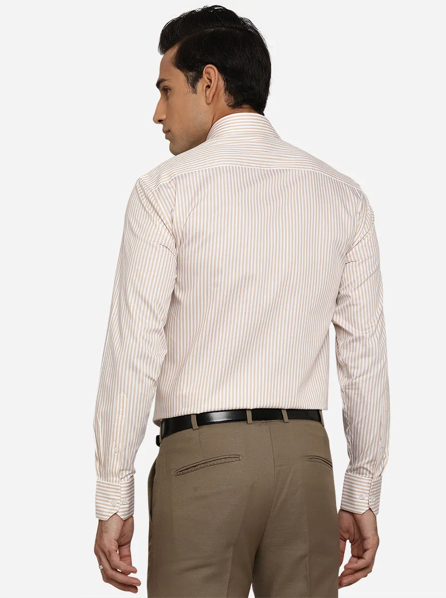 White & Beige Striped Regular Fit Formal Shirt | JadeBlue
