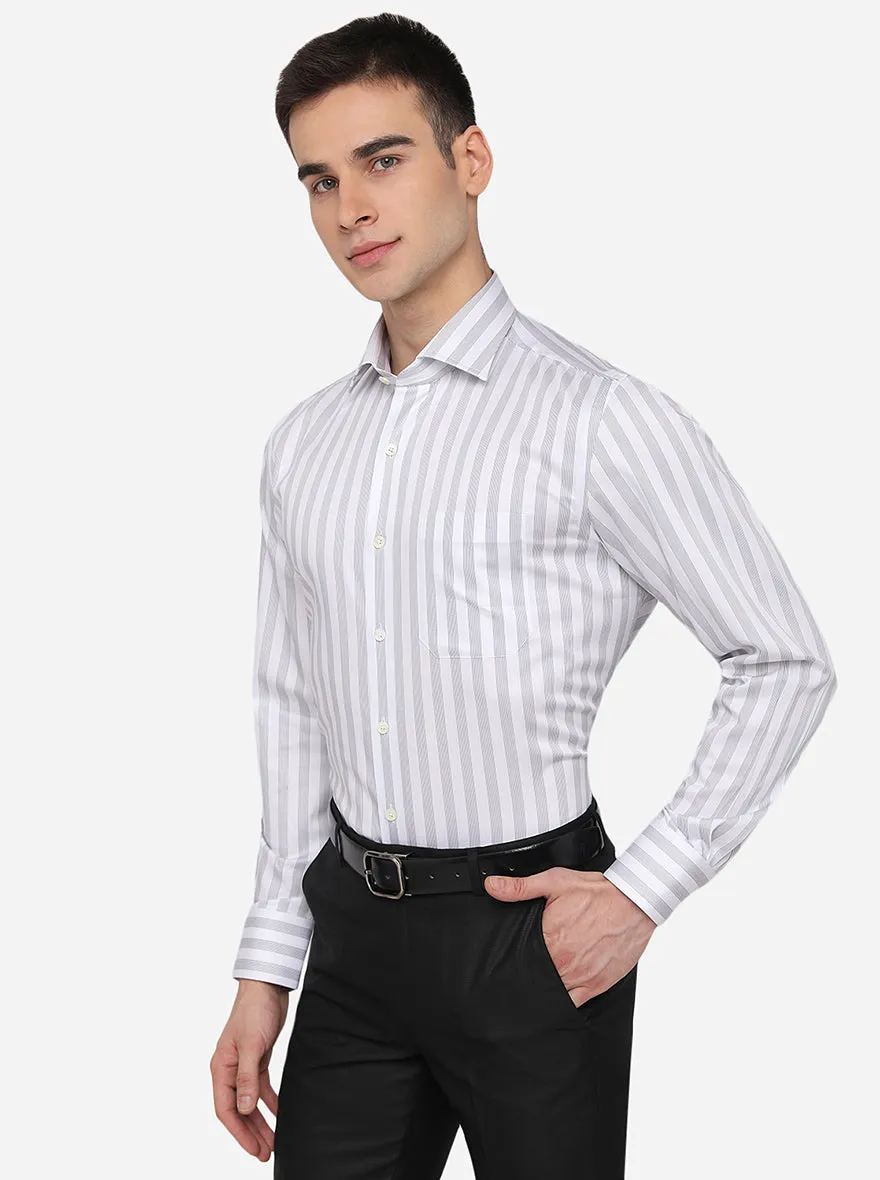 White & Black Striped Regular Fit Formal Shirt | JadeBlue