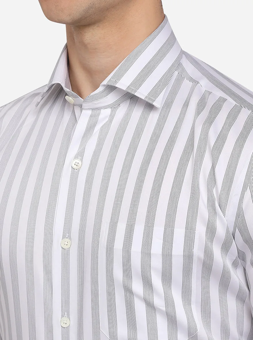White & Black Striped Regular Fit Formal Shirt | JadeBlue