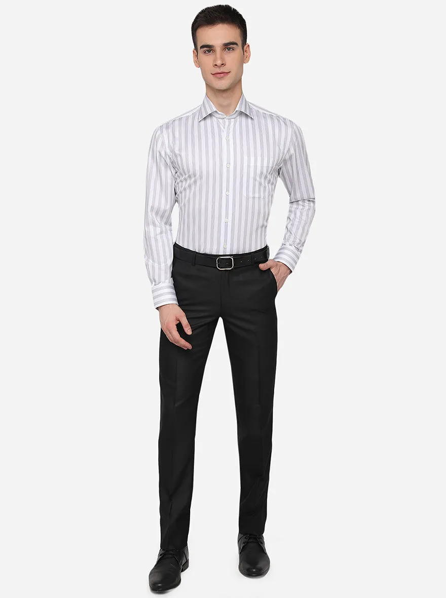 White & Black Striped Regular Fit Formal Shirt | JadeBlue