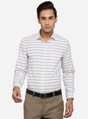 White & Black Striped Slim Fit Formal Shirt | Greenfibre