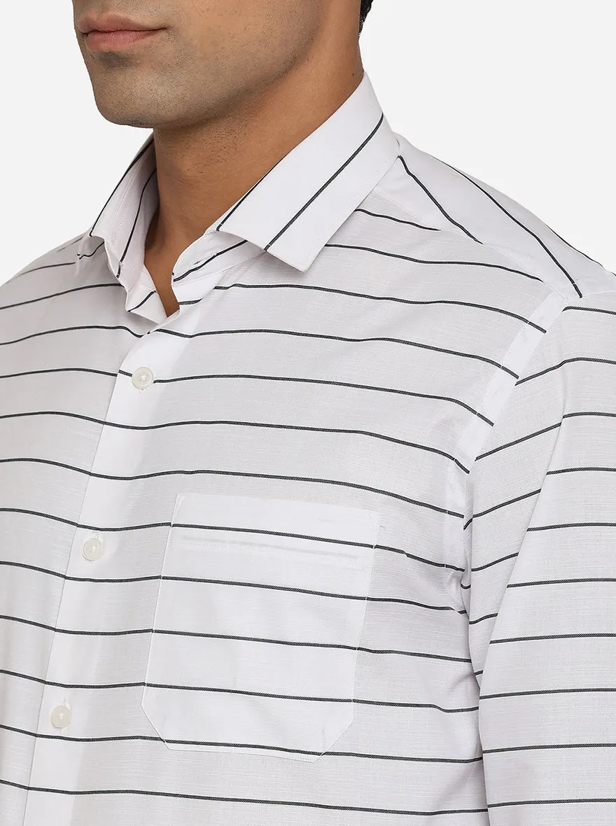 White & Black Striped Slim Fit Formal Shirt | Greenfibre