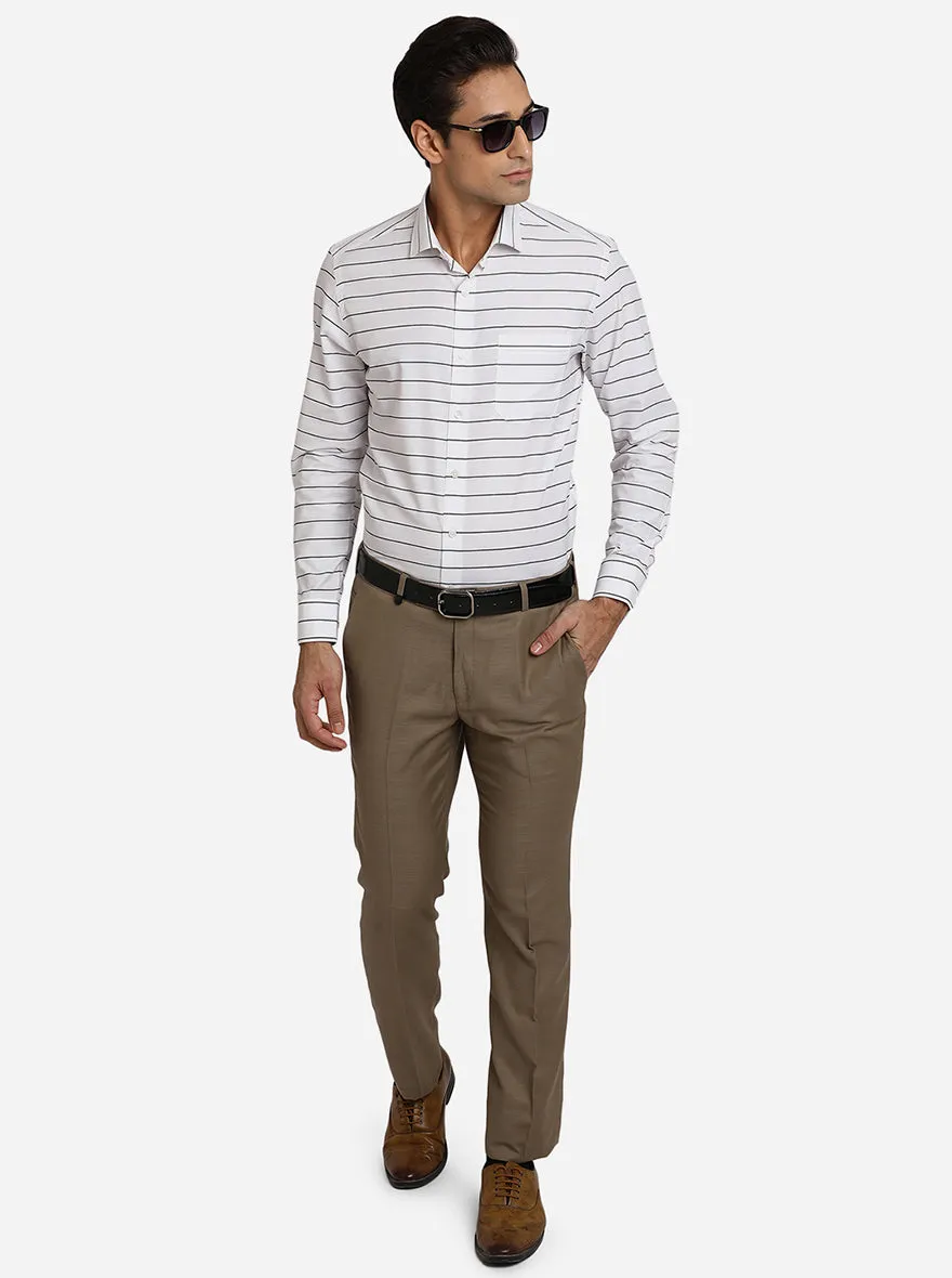 White & Black Striped Slim Fit Formal Shirt | Greenfibre