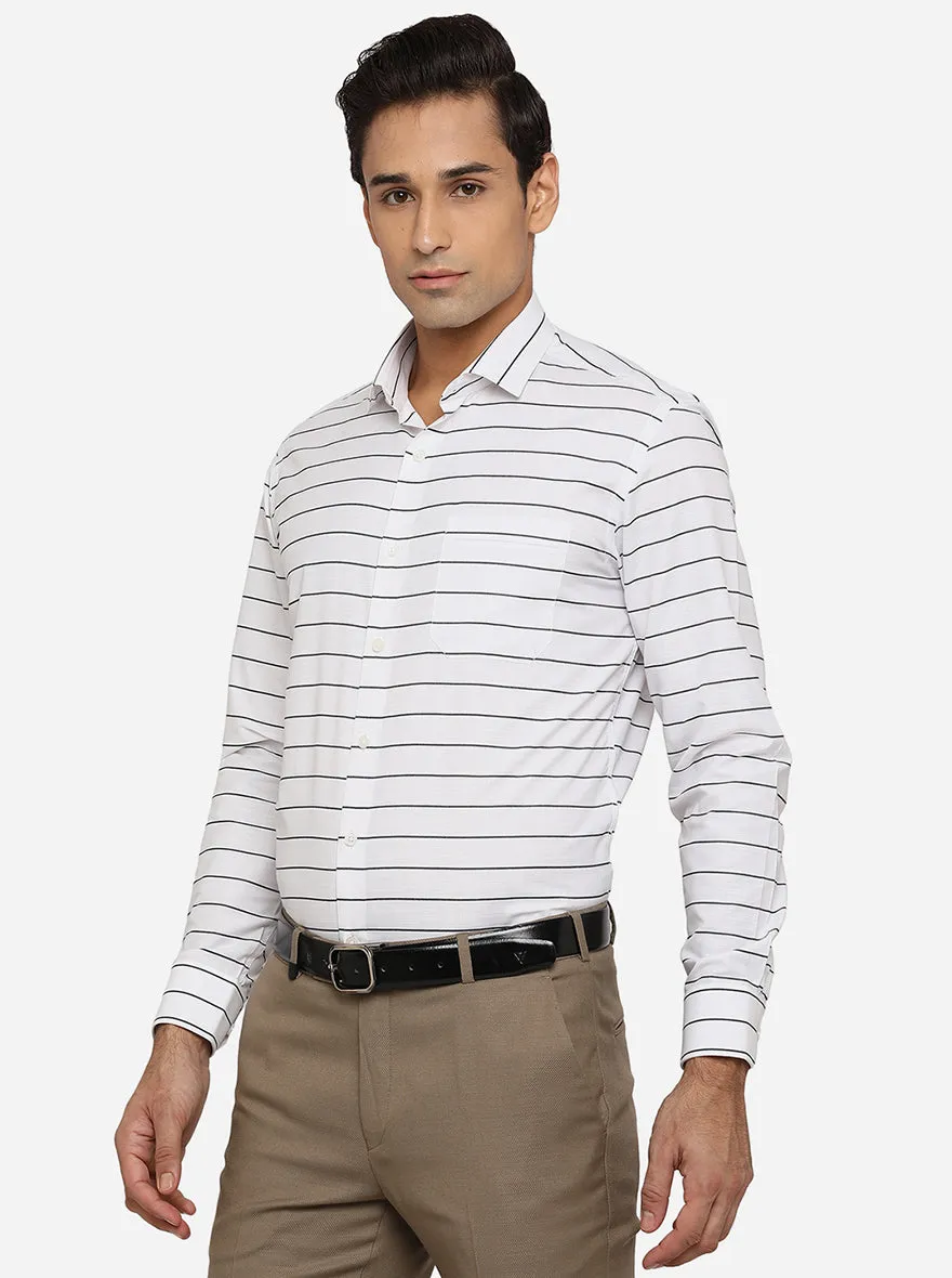 White & Black Striped Slim Fit Formal Shirt | Greenfibre