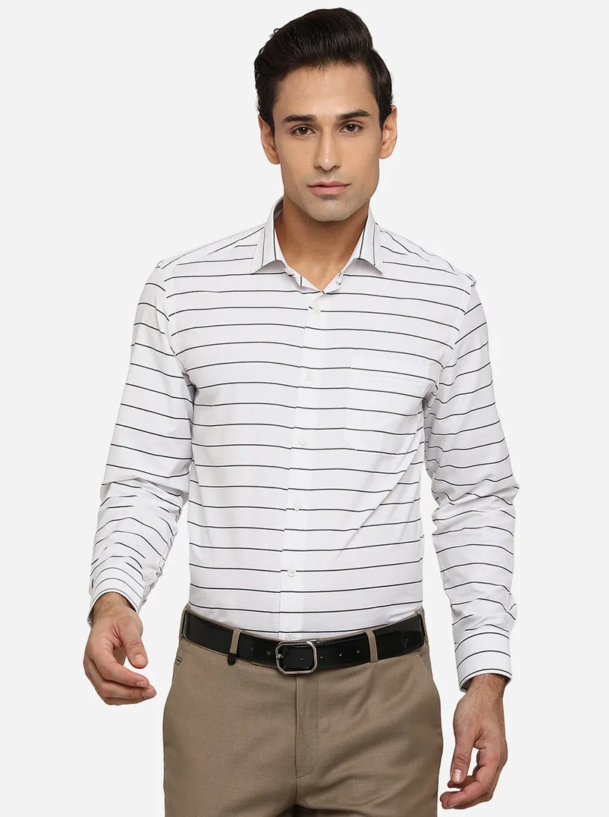 White & Black Striped Slim Fit Formal Shirt | Greenfibre