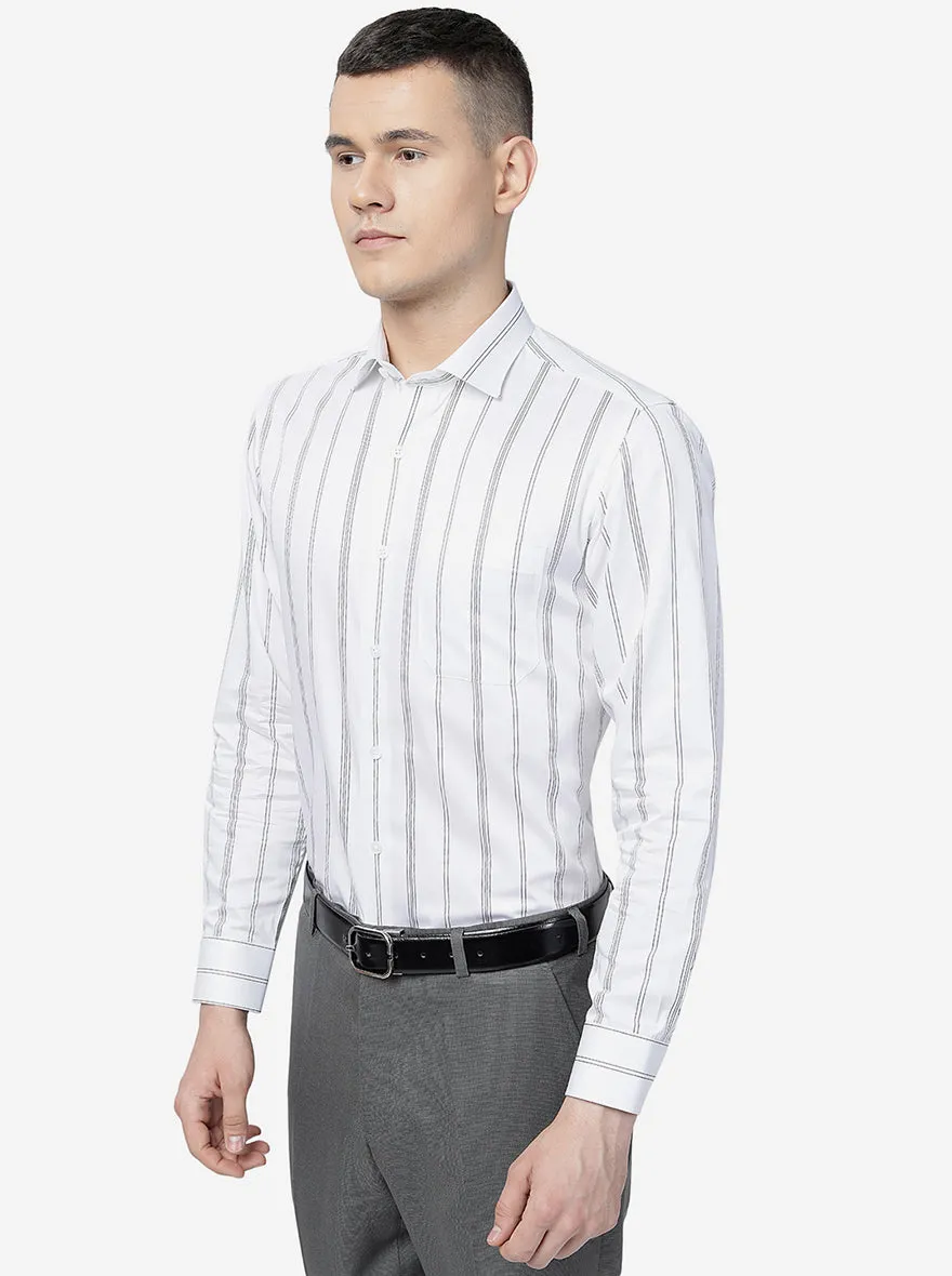 White & Black Striped Slim Fit Formal Shirt | Metal