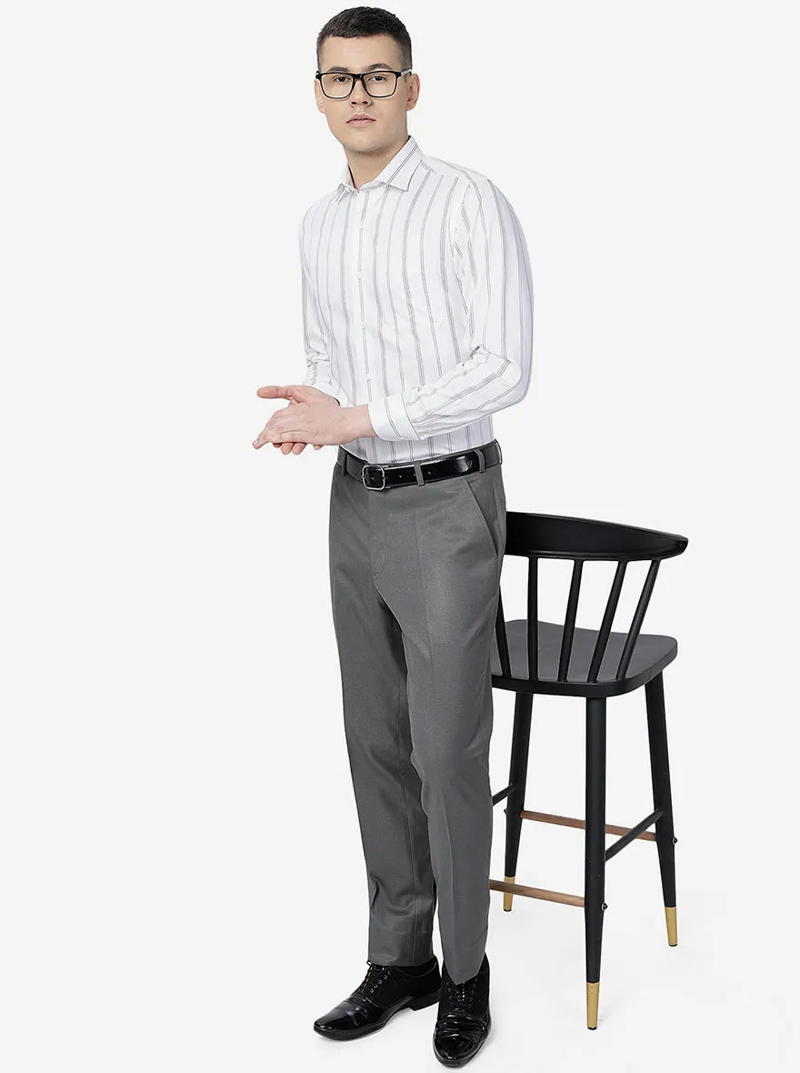 White & Black Striped Slim Fit Formal Shirt | Metal