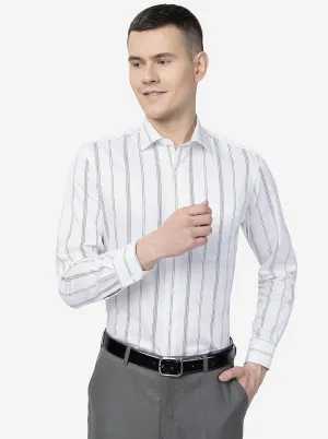 White & Black Striped Slim Fit Formal Shirt | Metal