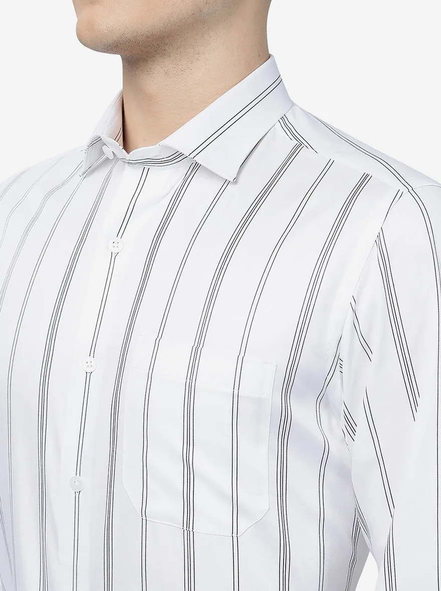 White & Black Striped Slim Fit Formal Shirt | Metal