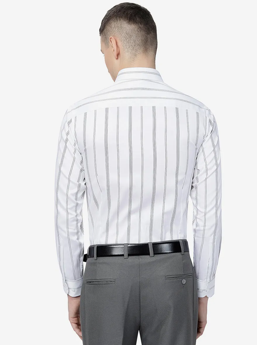 White & Black Striped Slim Fit Formal Shirt | Metal