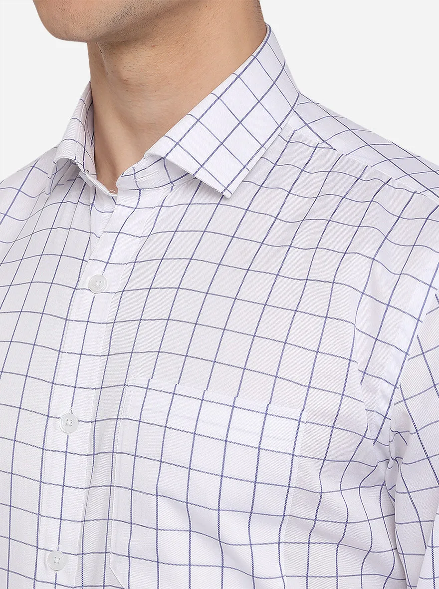 White & Blue Checked Regular Fit Formal Shirt | JadeBlue