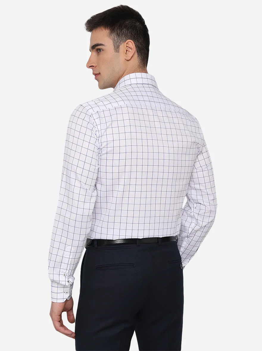 White & Blue Checked Regular Fit Formal Shirt | JadeBlue