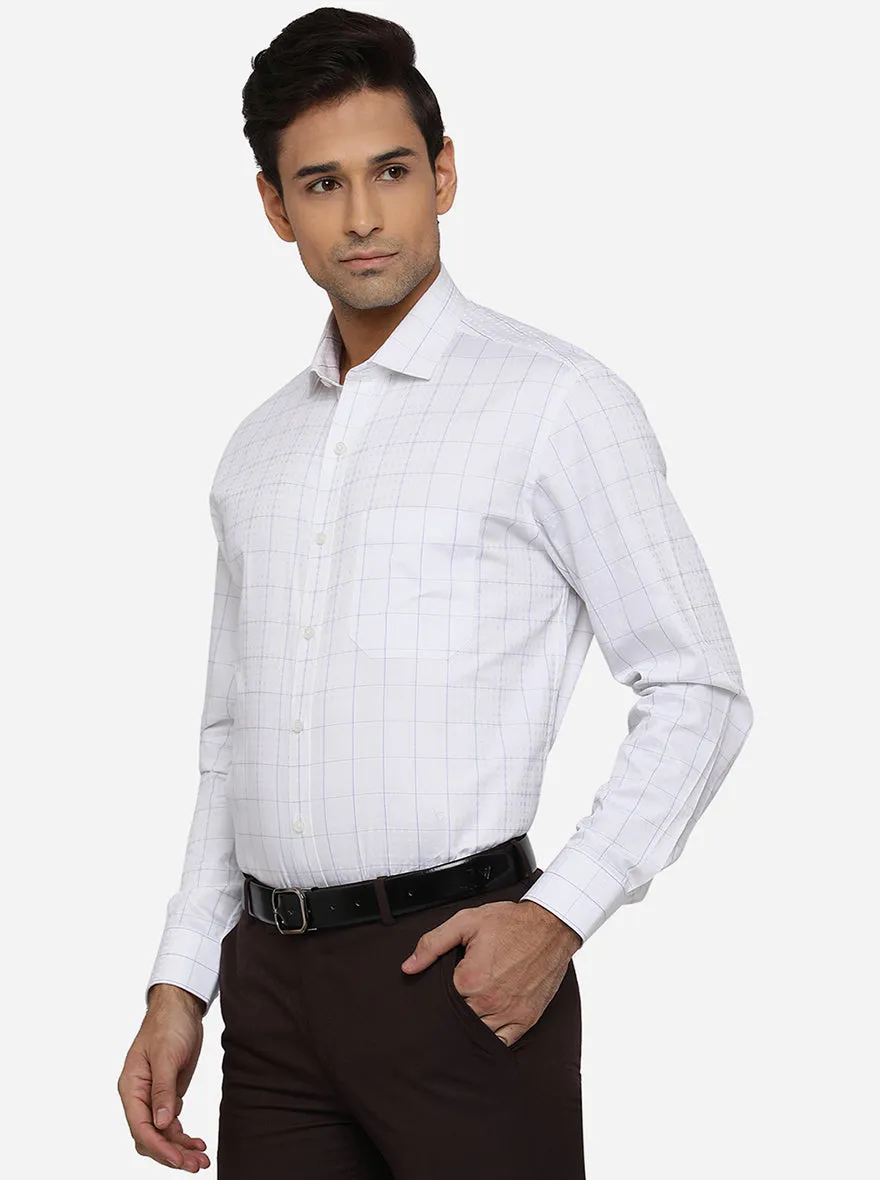 White & Blue Checked Regular Fit Formal Shirt | JadeBlue