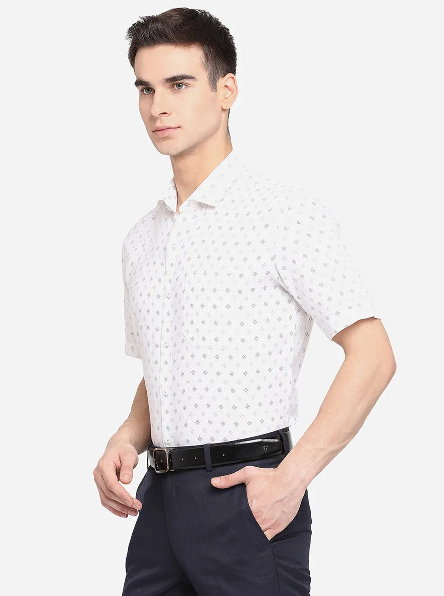 White & Blue Printed Regular Fit Formal Shirt | JadeBlue