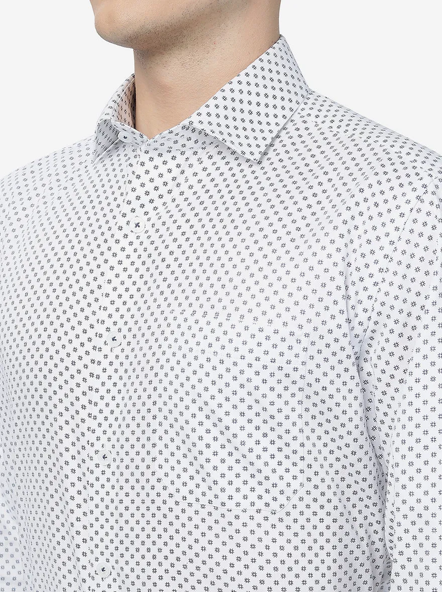 White & Blue Printed Regular Fit Formal Shirt | JadeBlue