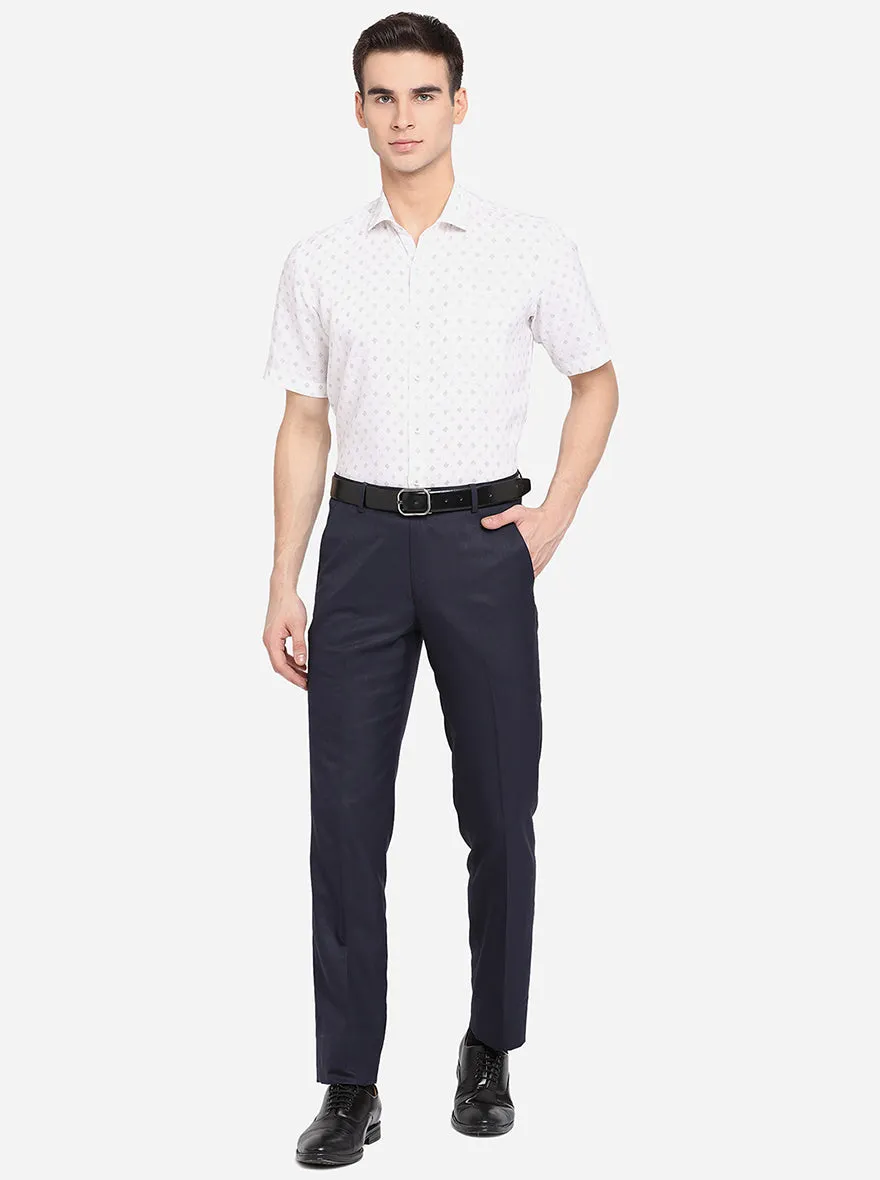 White & Blue Printed Regular Fit Formal Shirt | JadeBlue