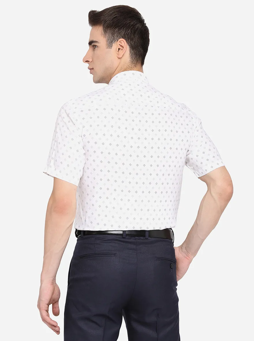 White & Blue Printed Regular Fit Formal Shirt | JadeBlue