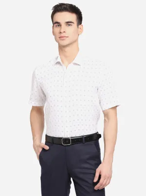 White & Blue Printed Regular Fit Formal Shirt | JadeBlue