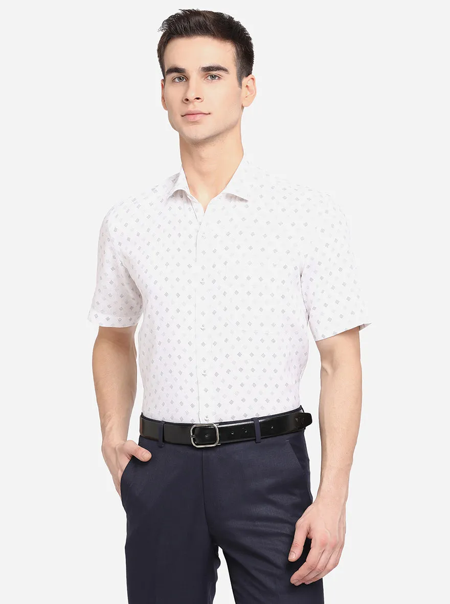 White & Blue Printed Regular Fit Formal Shirt | JadeBlue