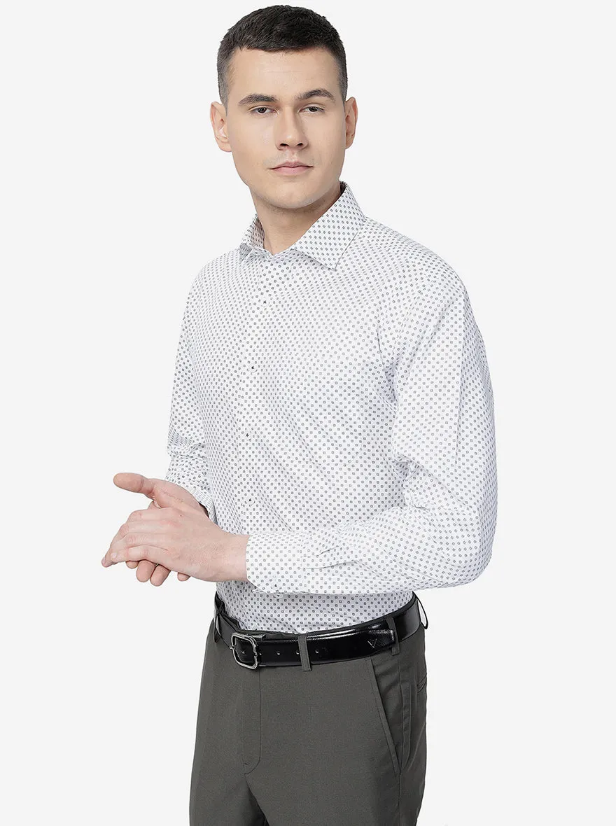 White & Blue Printed Regular Fit Formal Shirt | JadeBlue