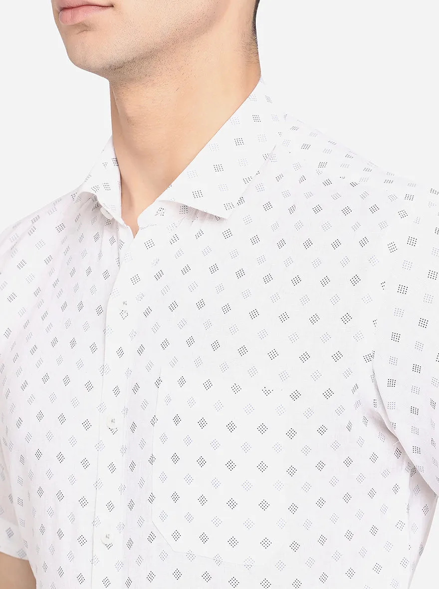 White & Blue Printed Regular Fit Formal Shirt | JadeBlue