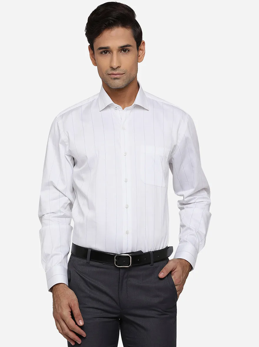 White & Blue Striped Regular Fit Formal Shirt | JadeBlue