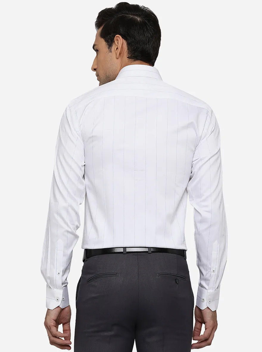 White & Blue Striped Regular Fit Formal Shirt | JadeBlue