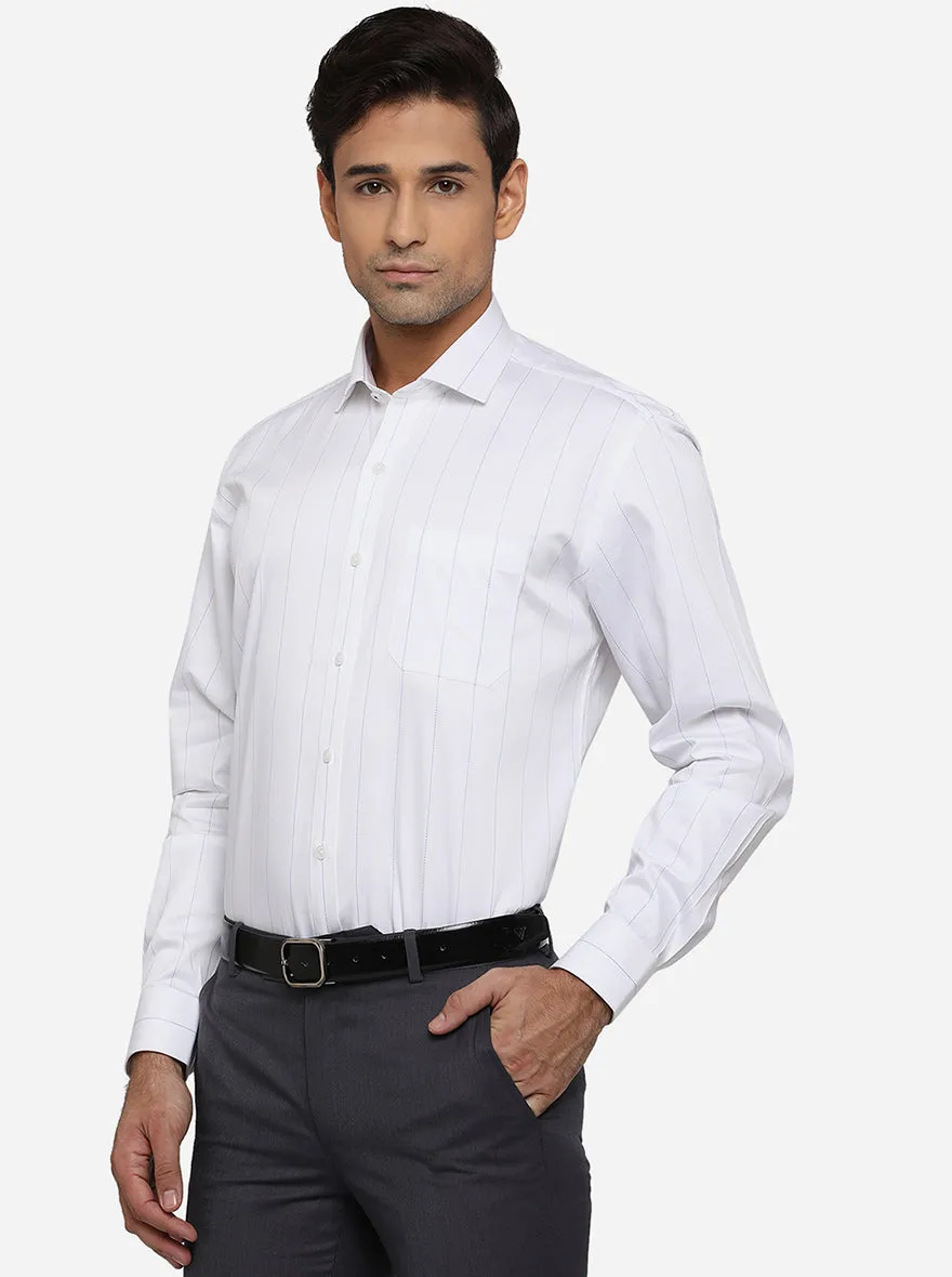 White & Blue Striped Regular Fit Formal Shirt | JadeBlue