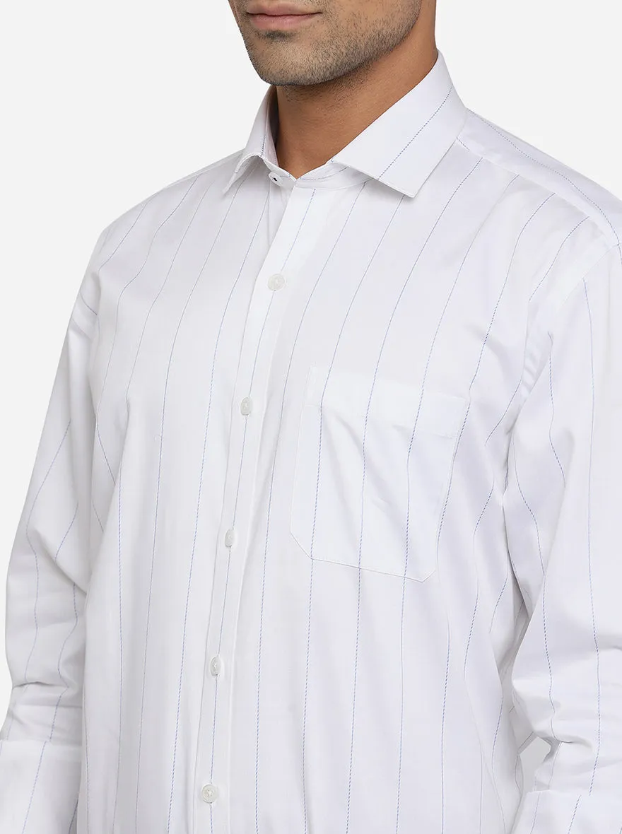 White & Blue Striped Regular Fit Formal Shirt | JadeBlue