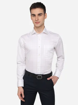 White & Brown Checked Regular Fit Formal Shirt | JadeBlue