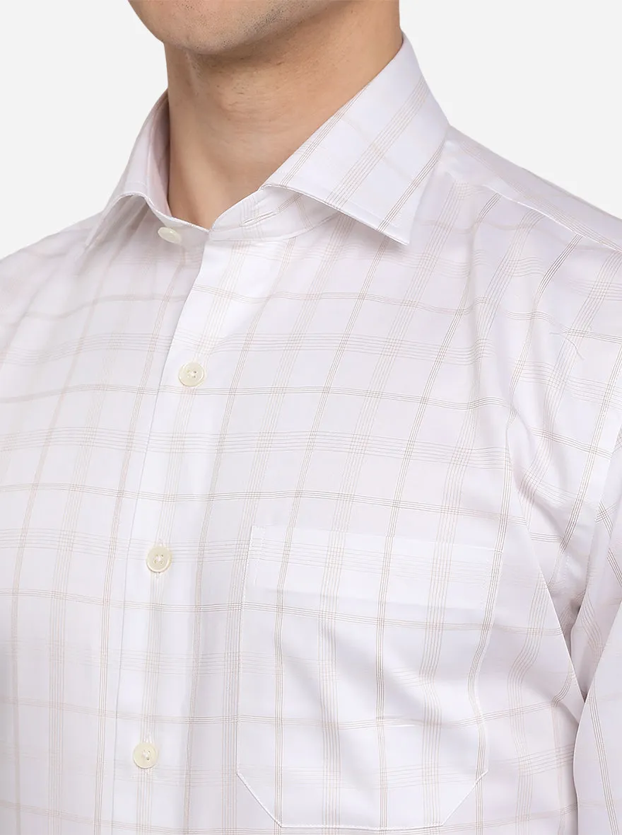 White & Brown Checked Regular Fit Formal Shirt | JadeBlue