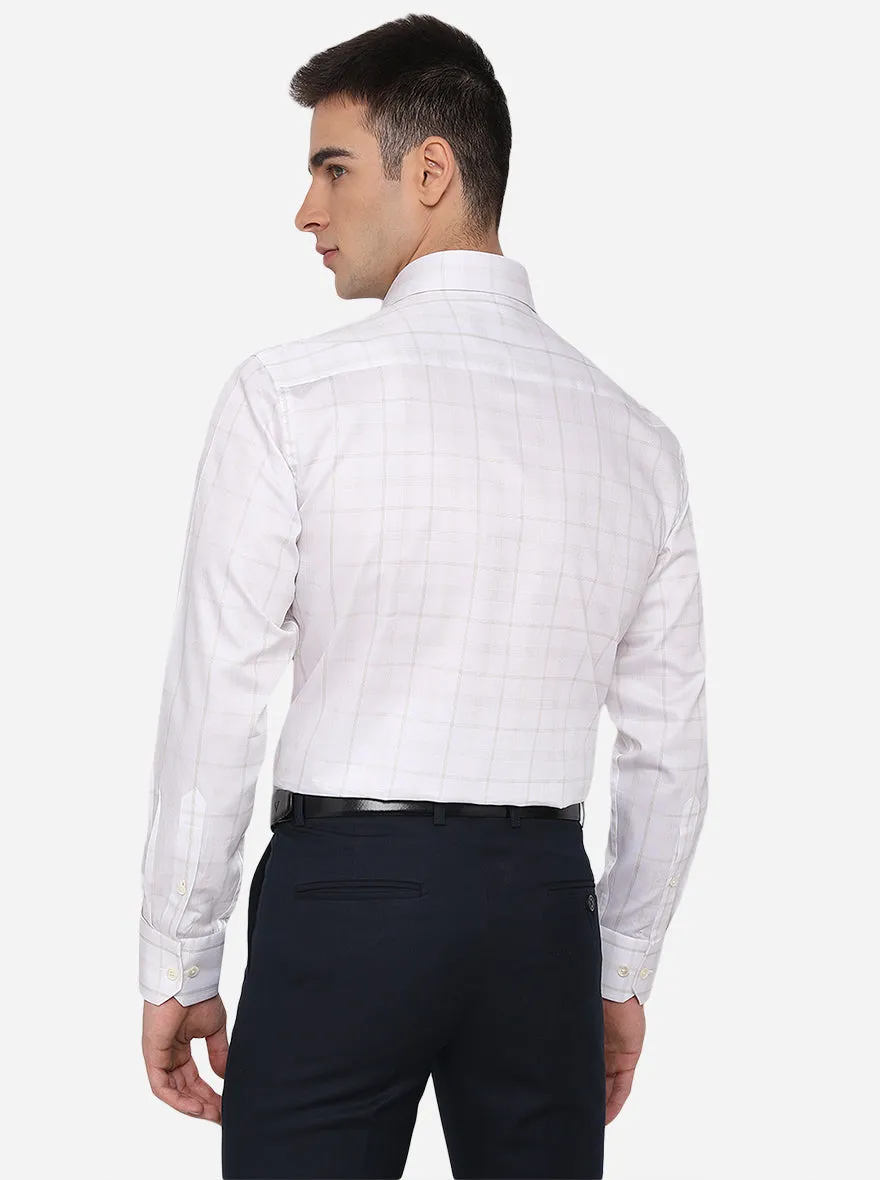 White & Brown Checked Regular Fit Formal Shirt | JadeBlue