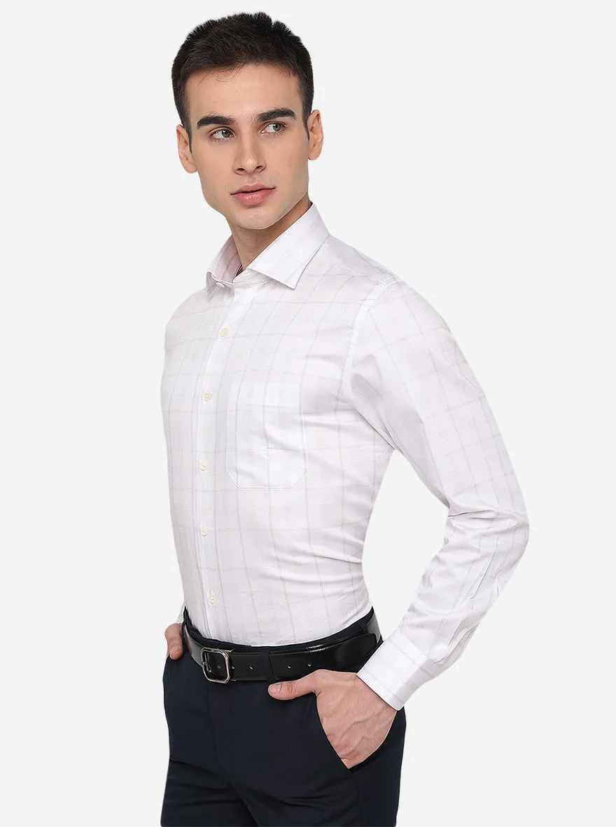 White & Brown Checked Regular Fit Formal Shirt | JadeBlue