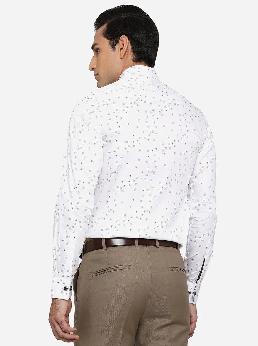 White & Grey Printed Slim Fit Party Wear Shirt | JB Studio