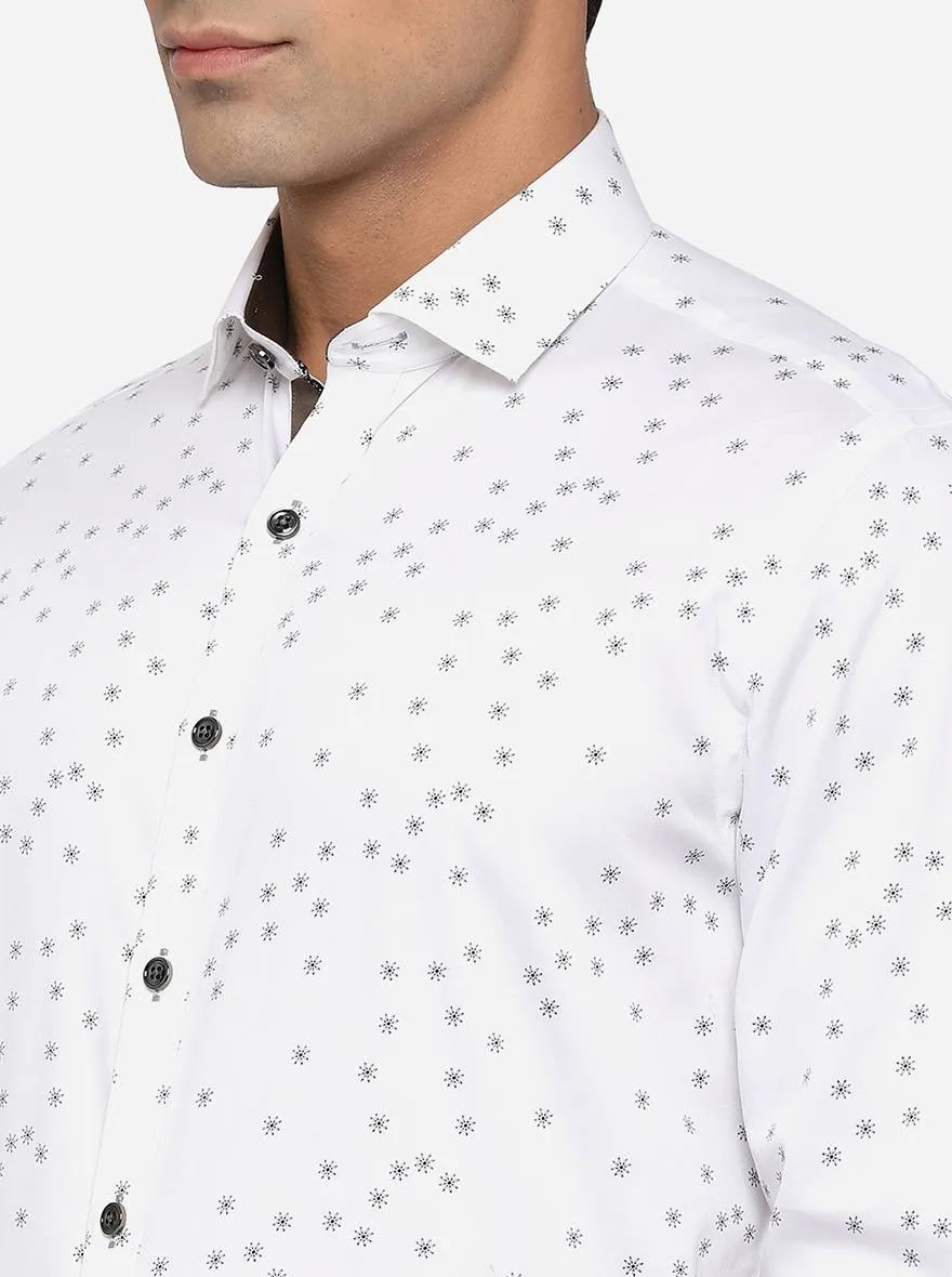 White & Grey Printed Slim Fit Party Wear Shirt | JB Studio