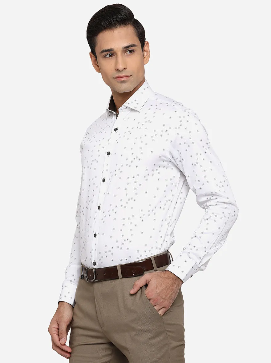 White & Grey Printed Slim Fit Party Wear Shirt | JB Studio