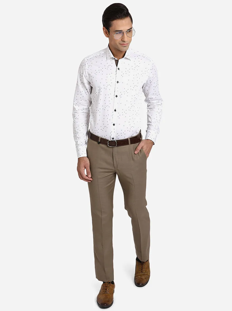 White & Grey Printed Slim Fit Party Wear Shirt | JB Studio