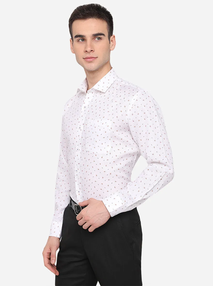 White Printed Regular Fit Formal Shirt | JadeBlue