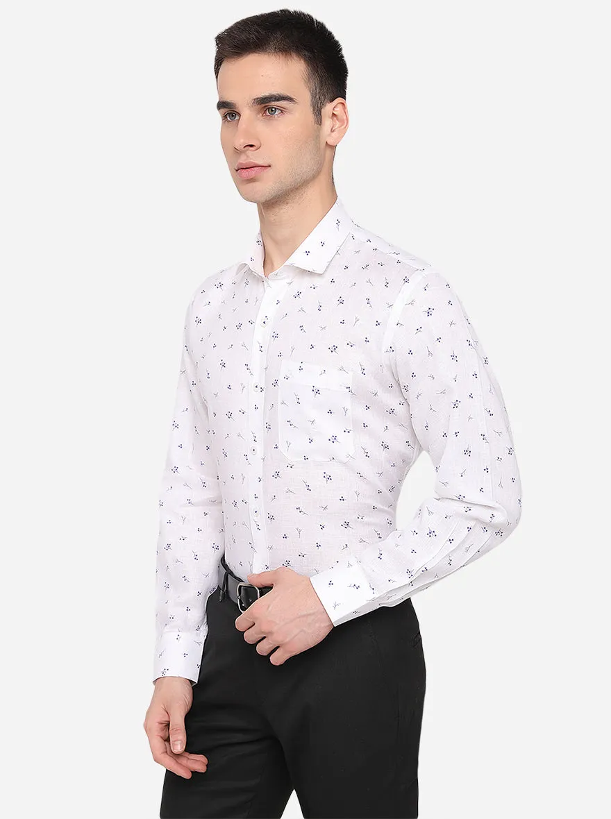 White Printed Regular Fit Formal Shirt | JadeBlue