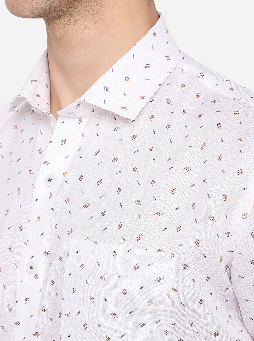 White Printed Regular Fit Formal Shirt | JadeBlue