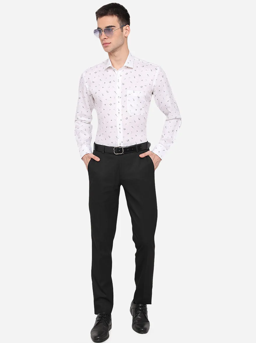 White Printed Regular Fit Formal Shirt | JadeBlue